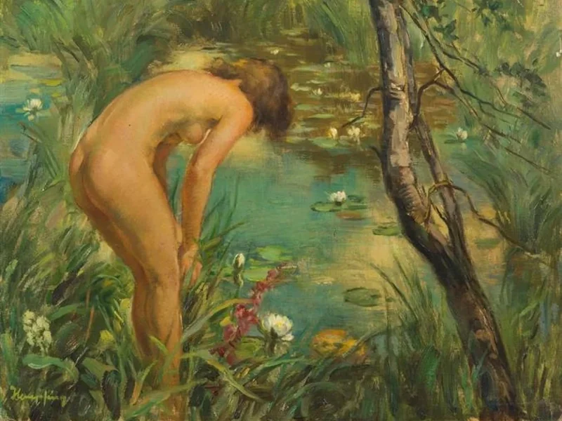 1886-Wilhelm Hempfing - Ragazza vicino a uno stagno